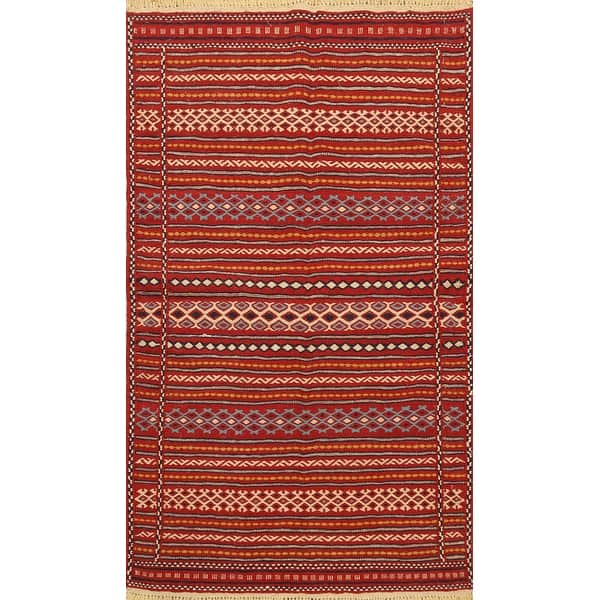 Shop Striped Kilim Persian Area Rug Wool Hand Woven Home Decor Carpet 3 2 X 4 11 On Sale Overstock 31804507