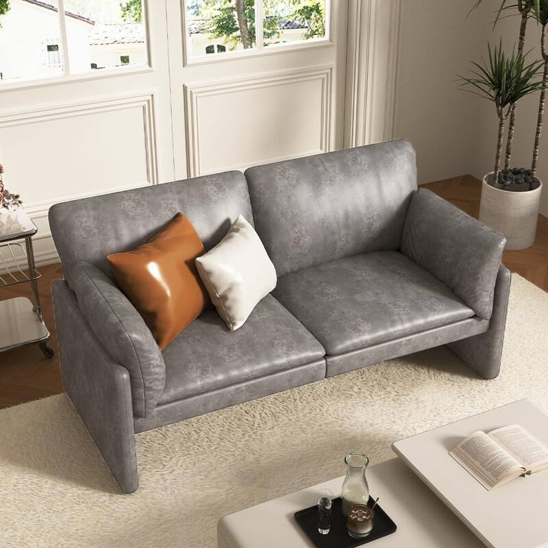AECOJOY Love Seat Couch 68'' Modern Faux Leather Couch w/ Soft Cushion&Thick Armrest - Grey