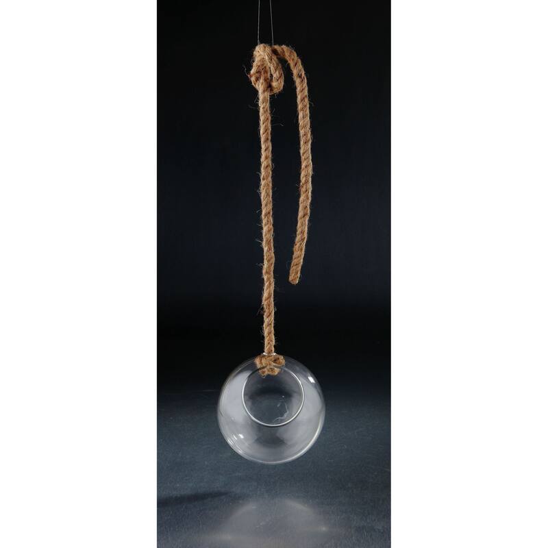 6" Clear Spherical Hanging Tea Light Holder with Jute Rope