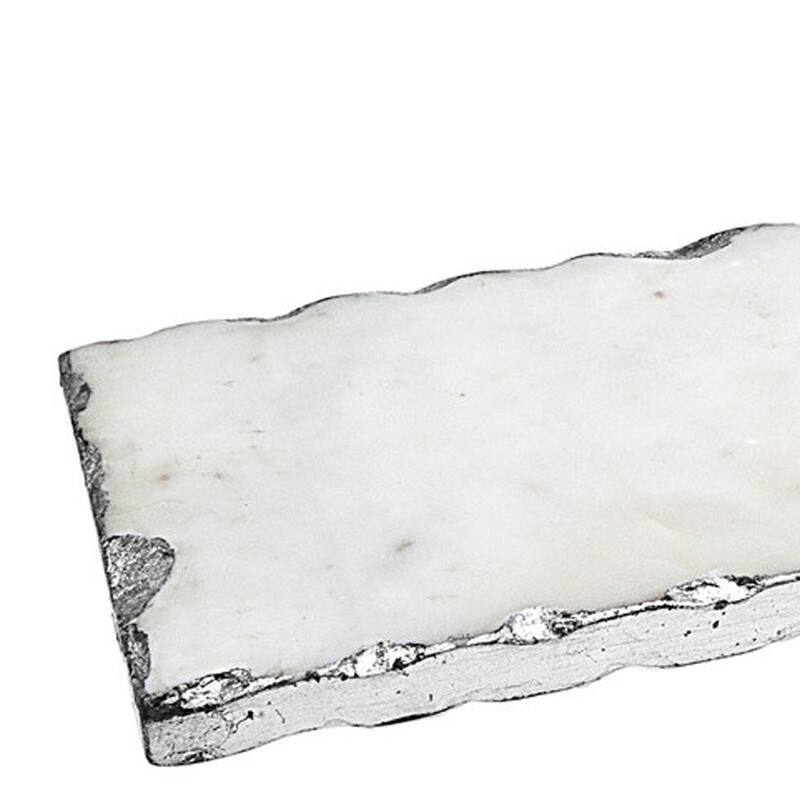HomeRoots 18" White Rectangular Marble Vanity Tray