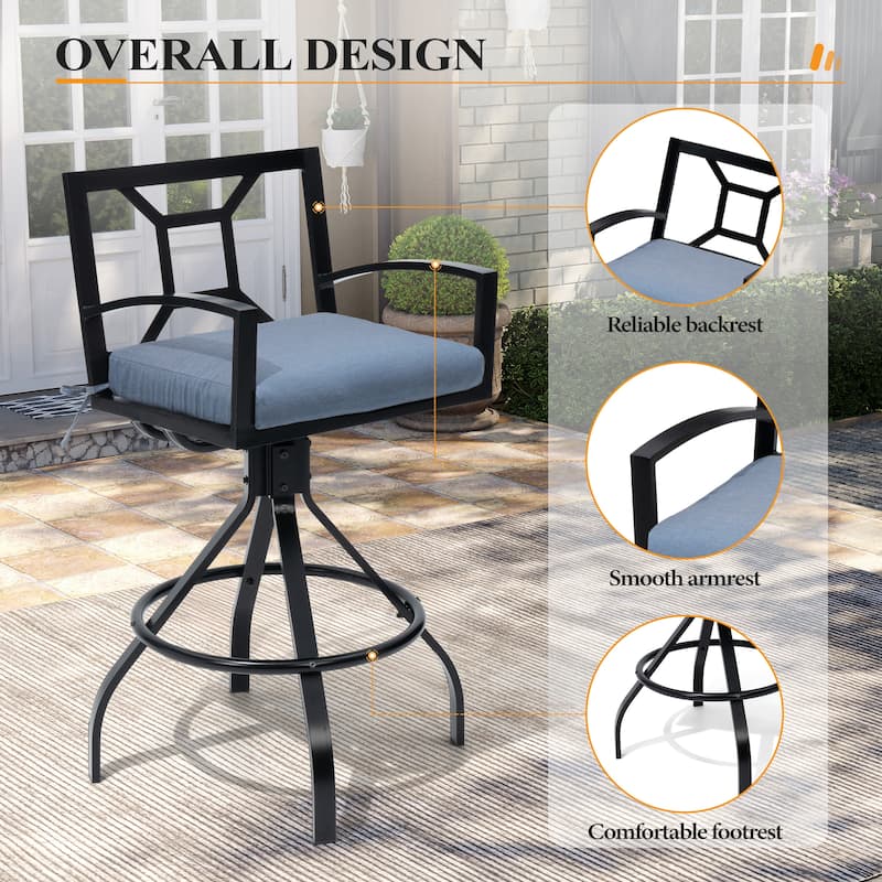 Outdoor Patio Barstool Swivel Aluminum Bar Stools with Sunbrella Fabric Cushion