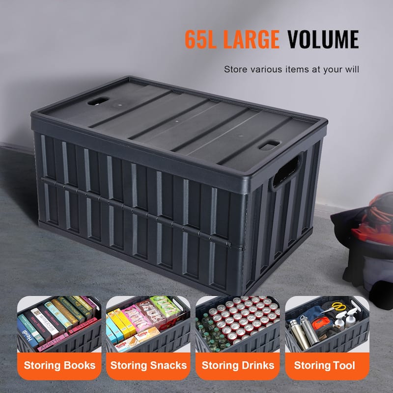 Collapsible Storage Bins with Lids, Folding Plastic Stackable Utility Crates with Handles, Large Heavy Duty Containers