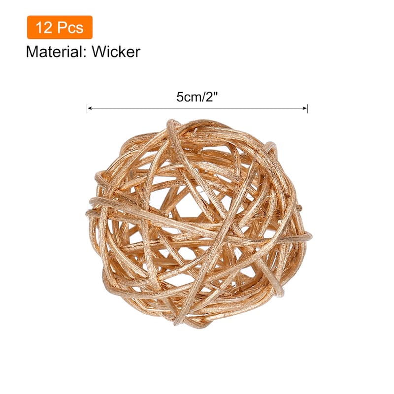 12 Pcs Wicker Rattan Balls 2In for Vase Fillers Party Decorative - Gold
