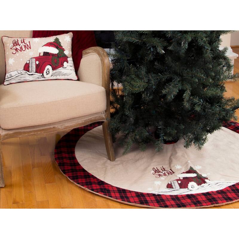 Let It Snow Embroidered Softy Tufted Snow Christmas Car Tree Skirt