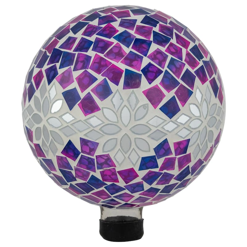 Mosaic Floral Outdoor Garden Gazing Ball 10" Purple, Pink and Silver