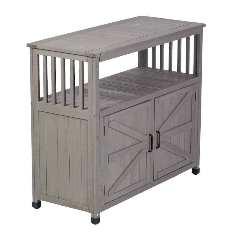 GDFStudio - Harbor Outdoor Solid Fir Wood Storage Bar Table with Slatted Design