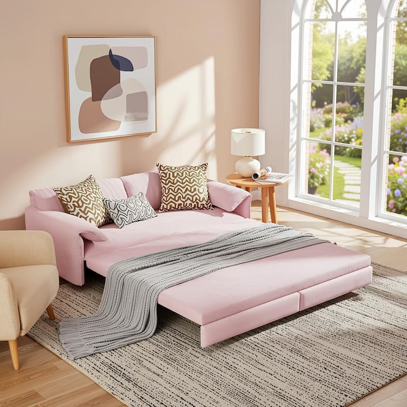 Homy Casa 66" Queen Pull-Out Sofa Bed with Storage, Velvet Loveseat