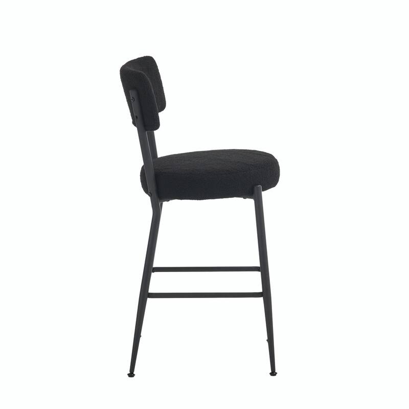 Set of 4 Modern Teddy Fabric Upholstered Bar Stools - Metal Base High Stools