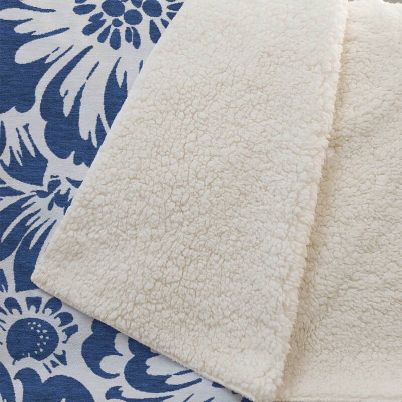 Premium Machine Washable Modern Floral Sherpa Throw Blanket