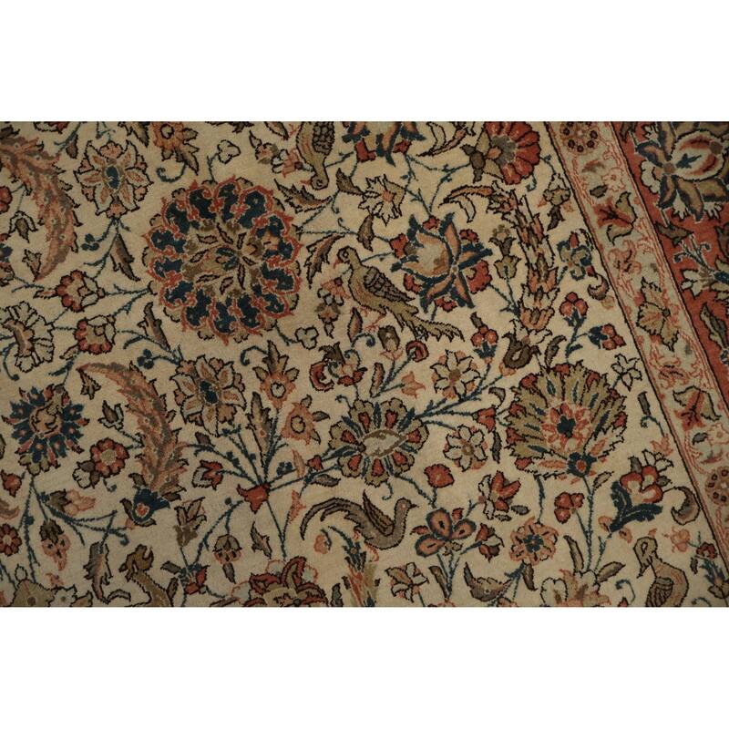 Hand Knotted Oriental 100% Wool Carpet Traditional Floral Beige & Ivories Qum Area Rug - 10' 11'' X 7' 2''