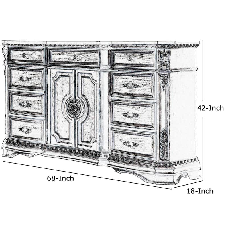 Traditional Dresser with 2 Door Storage and Molded Details, Antique Silver