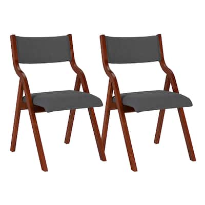 2 Set Gray Fabric Dining Chairs Wood Frame Folding Chair Lounge Chair
