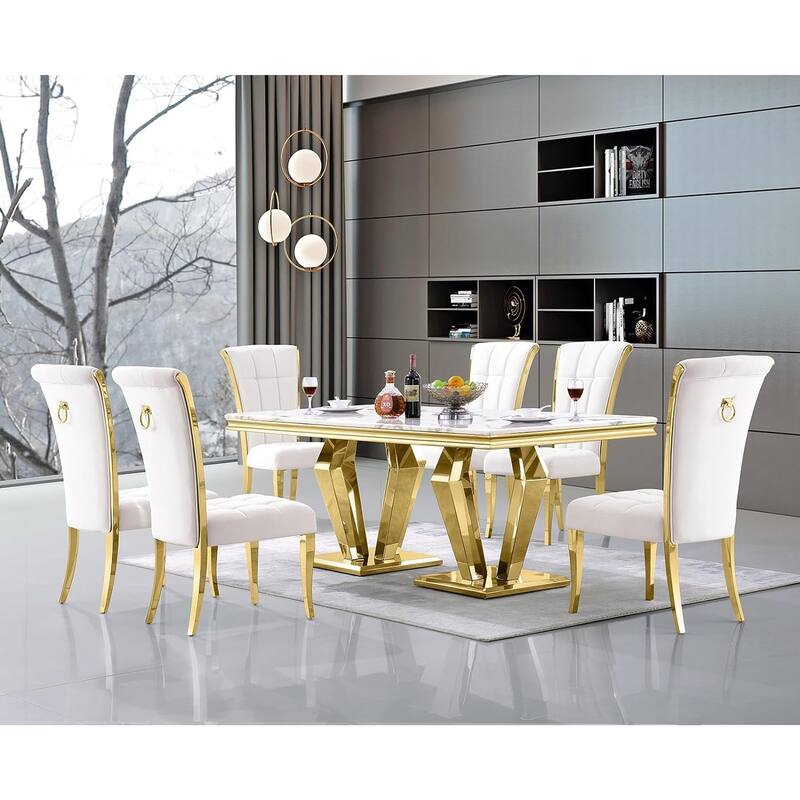 Luxury Velvet Upholstered Dining Chairs with Polished Gold Metal Legs