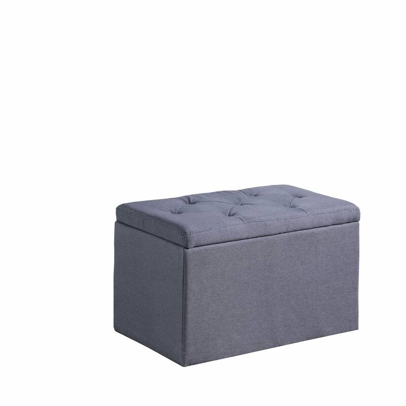 HomeRoots 17" Dark Gray Linen Tufted Storage Ottoman