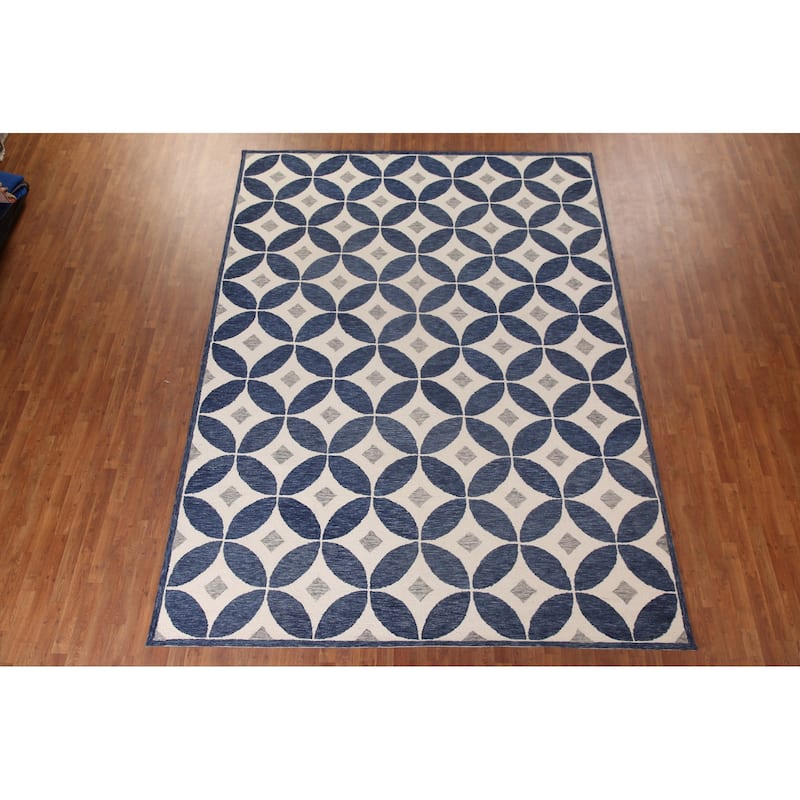 Ivory/ Blue Circles Hand-Tufted Modern Rug Contemporary Carpet