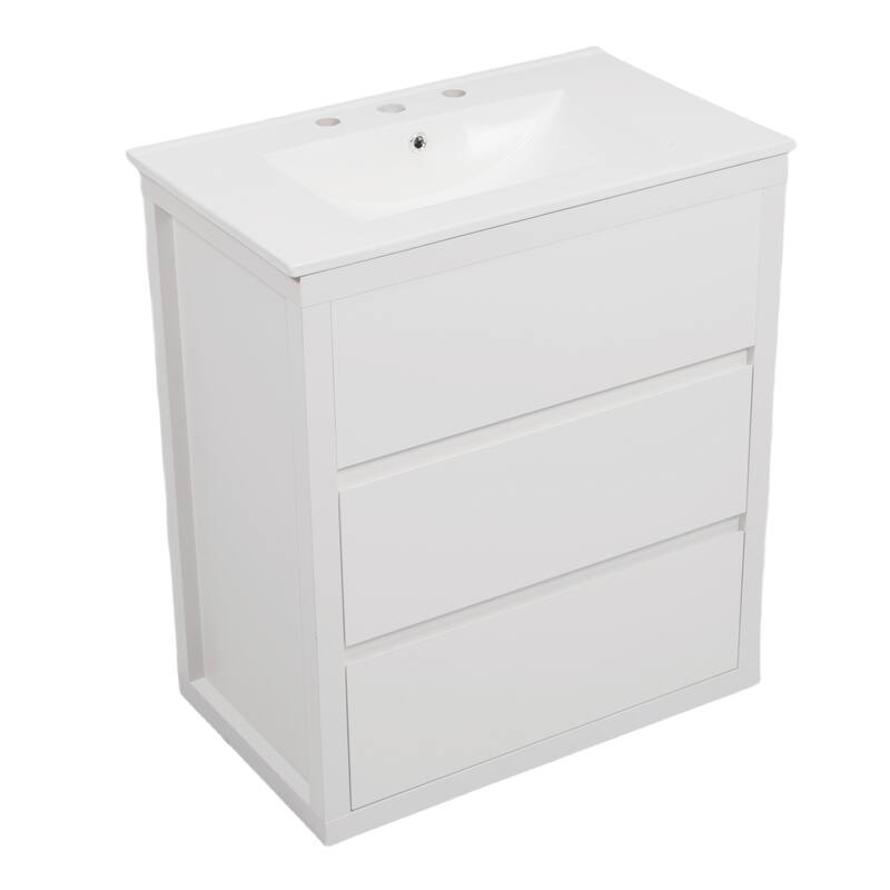 30" Vanity with Sink and 2 Full-Extension Drawers,Freestanding Vanity with 45°,Soft Close Undermount Drawer Slides