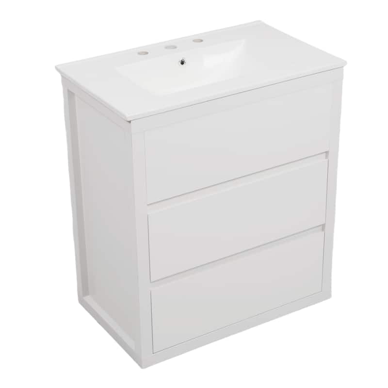 Roomfitters 30" Minimalist Bathroom Vanity with Ceramic Sink, Freestanding Cabinet