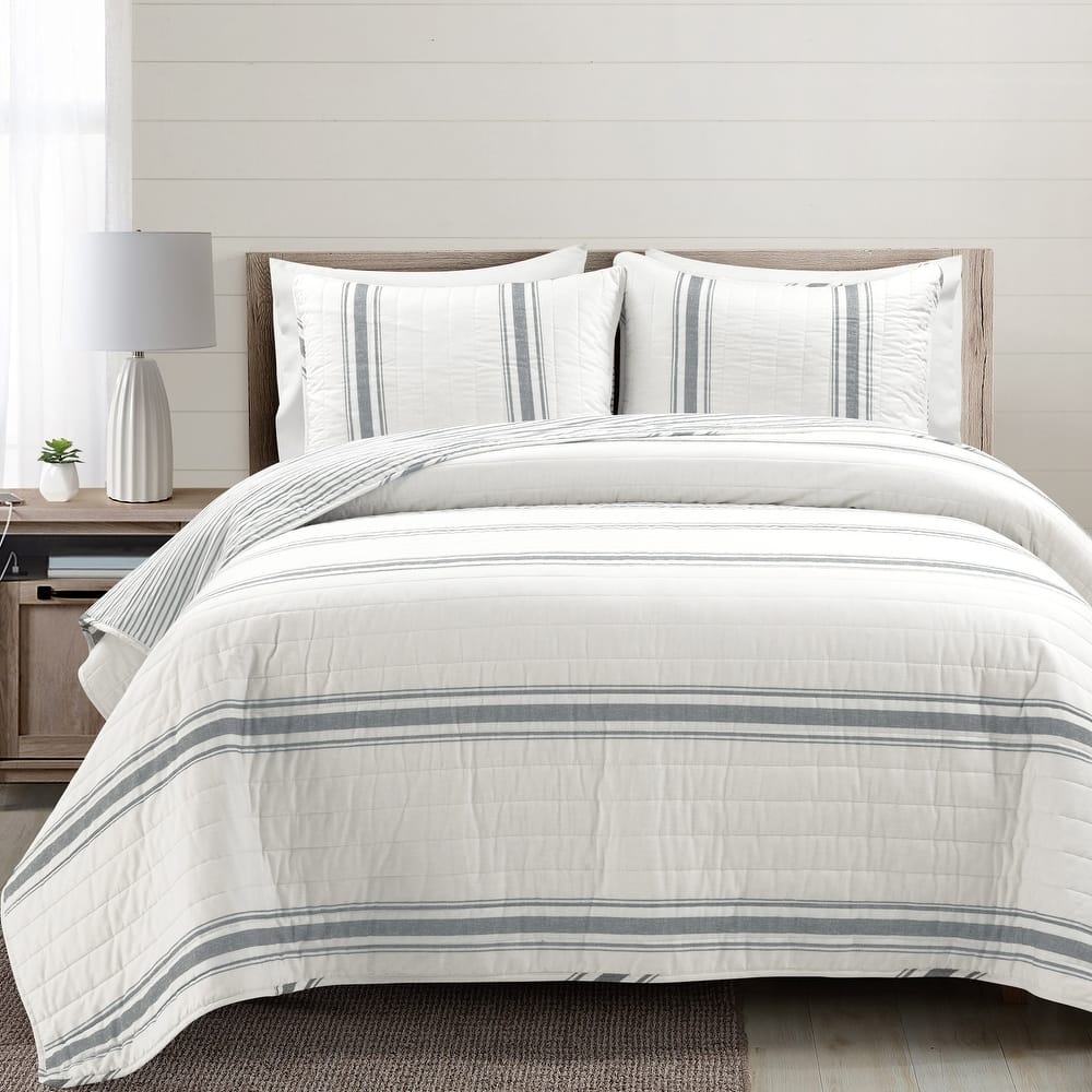 Lush Decor Farmhouse Stripe 3 Piece Quilt Set