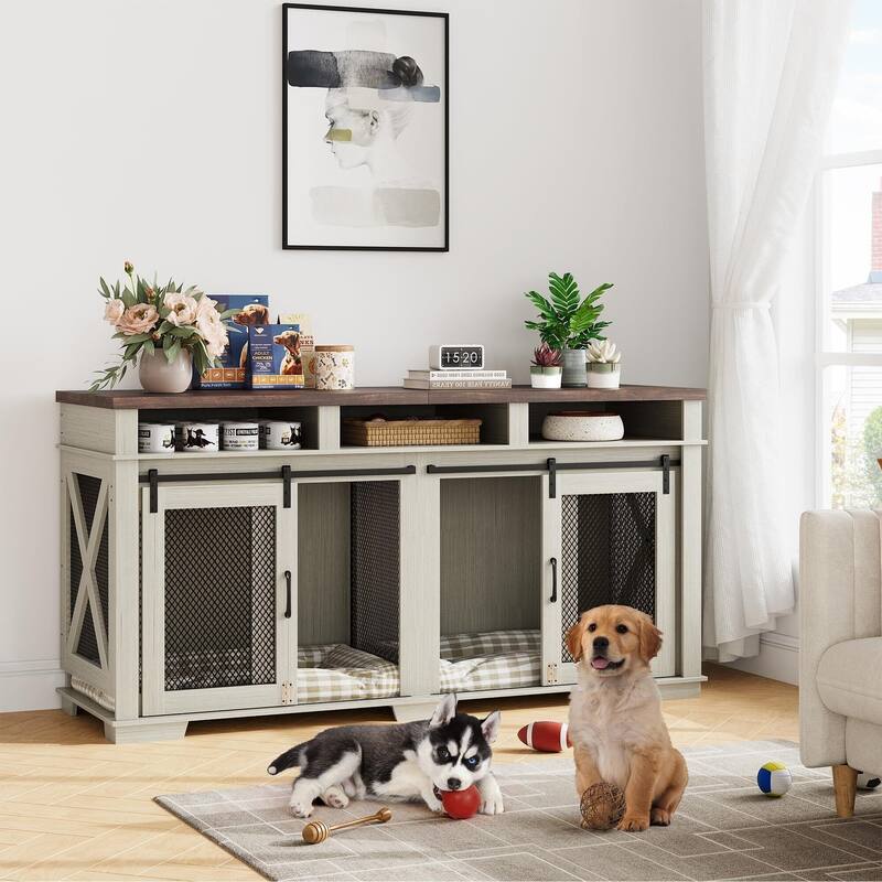 Spacious 71" Heavy Duty Dog Crate Furniture with Removable Divide