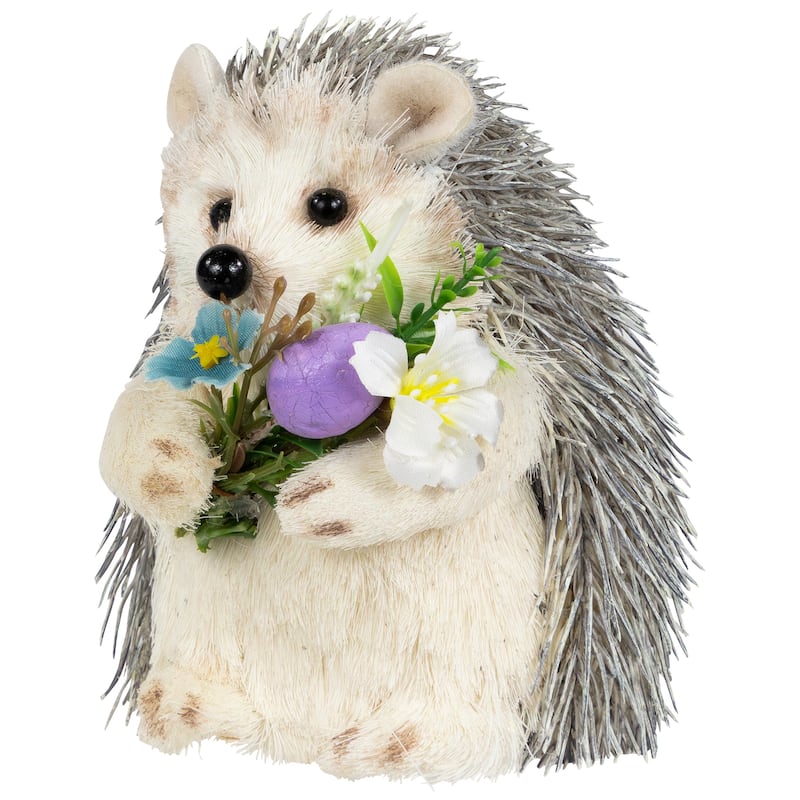 Hedgehog Floral Easter Figurine - 5" - Cream and Gray