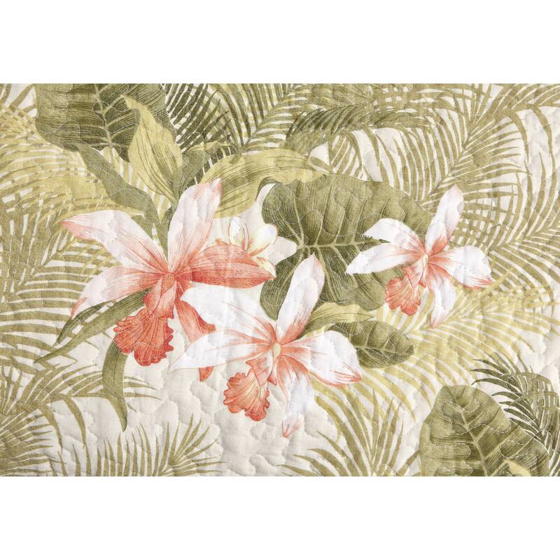 Tommy Bahama Tropical Orchid Green Cotton Reversible Quilt Set
