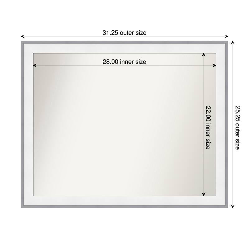 Maya Non-Beveled Framed Wall Mirror - 31 x 25 in - Maya White Silver