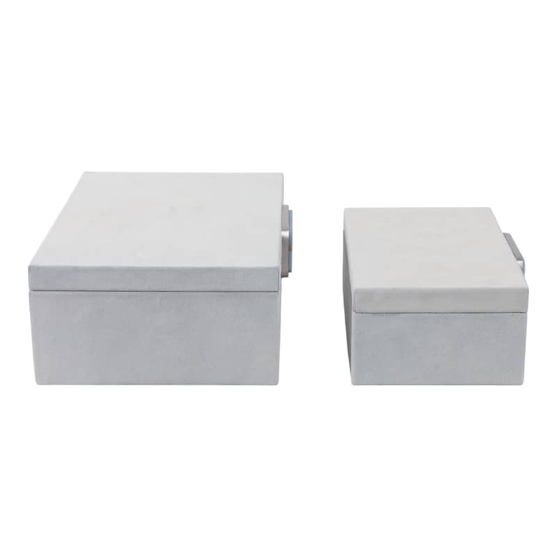 Decorative Suede Box with Lid and Gemstone - Set of 2, 14", 11" White - 14.0"