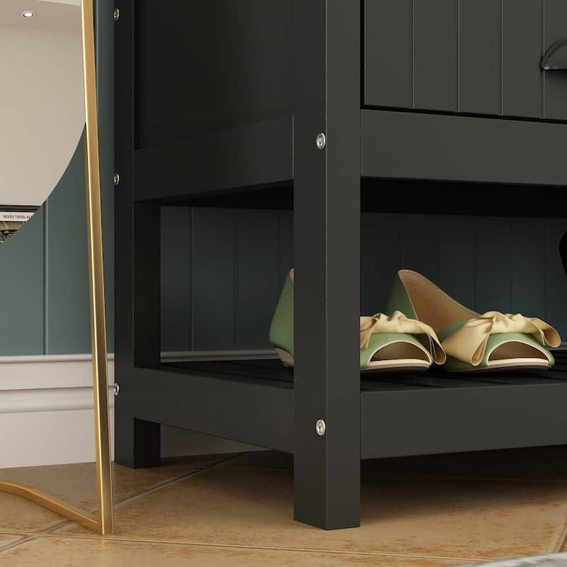68.5"H Hall Tree with Bench and Shoe Storage White/Black/Grey