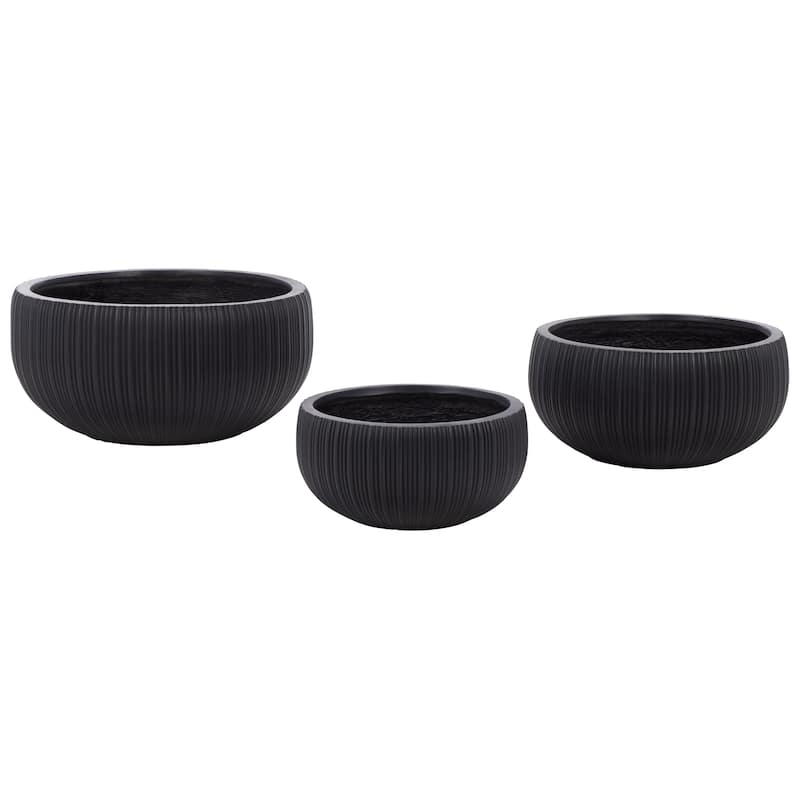 SAFAVIEH Outdoor Living Anita Planter Pot (Set of 3) - 22"W x 22"D x 10"H - Black