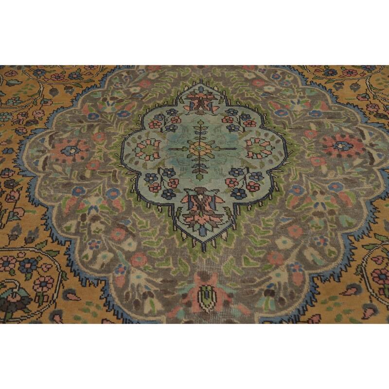 Hand Knotted Oriental 100% Wool Carpet Traditional Floral Oranges & Rust Tabriz Area Rug - 12' 7'' X 9' 10''