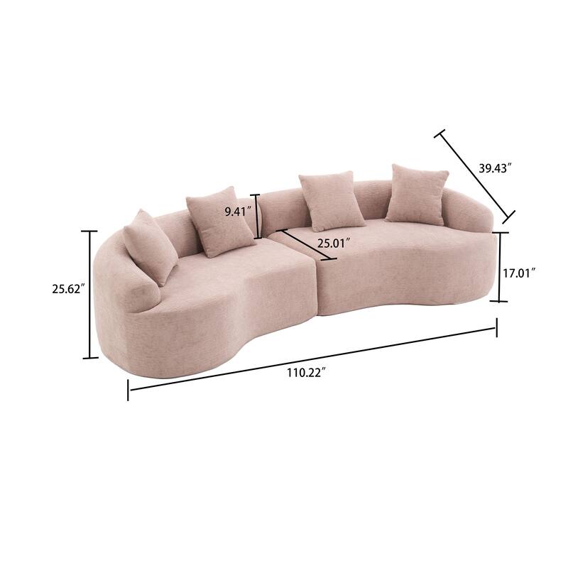Modern Minimalist 3-Seater Frame-Free Compressed Chenille Upholstered Sectional Sofa
