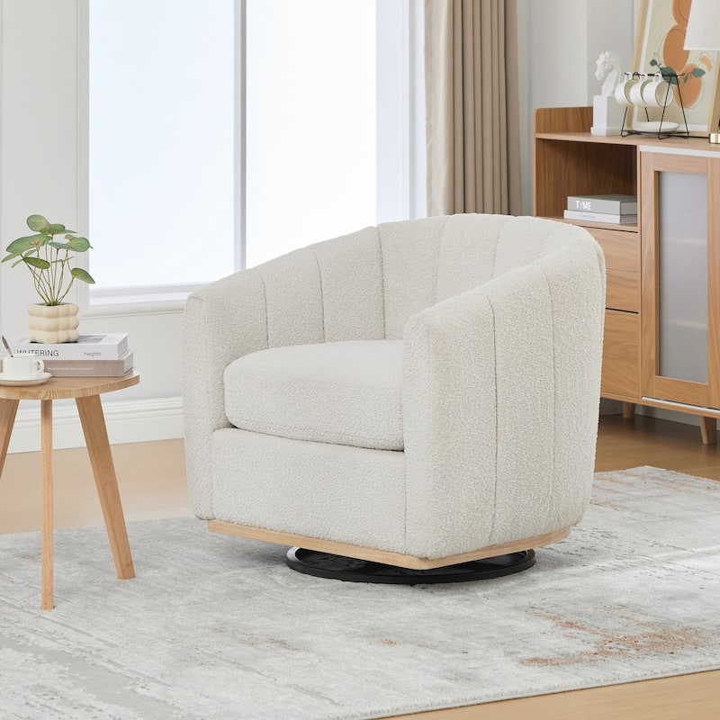 Modern Cushioned Metal Base 360° Swivel Chair, Upholstered Barrel Chair, Club Armchair for Living Room, Family Room, Bedroom