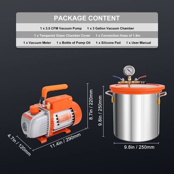 Uimoso 3 Gallon Vacuum Chamber with 3.5 CFM Single Stage Pump for Degassing