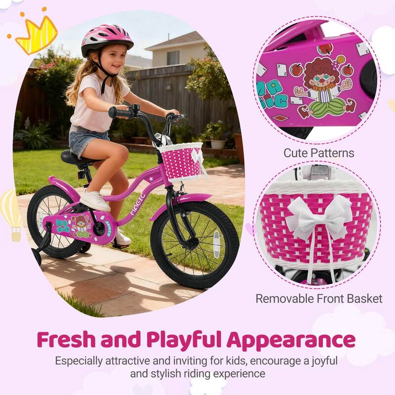 Costway 12”/14”/16”/18” Kids Bike with Training Wheels, Basket, Hand & - See Details