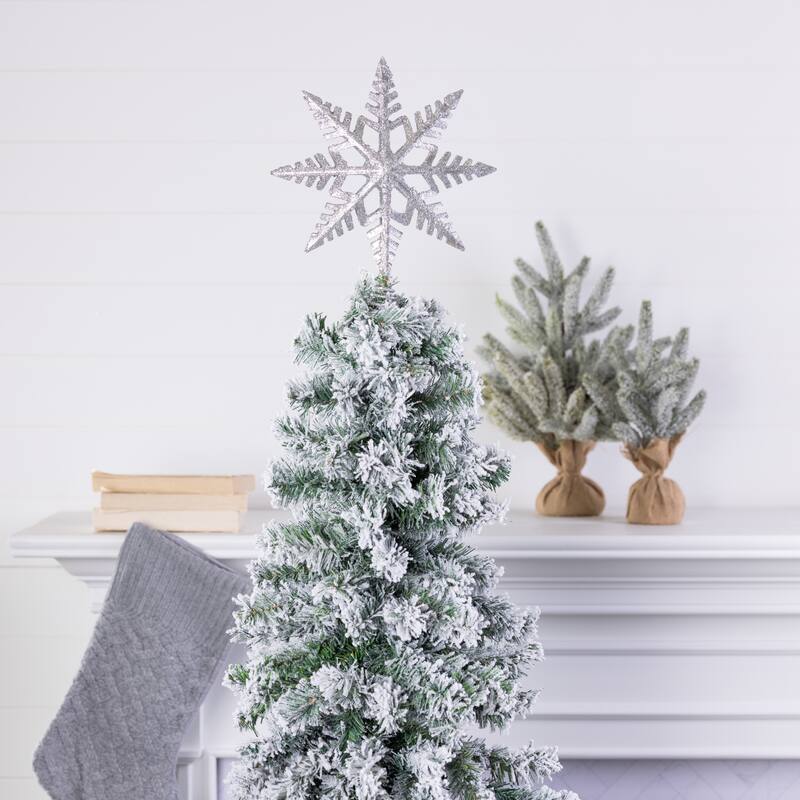 Transpac Metal Silver Glitz Tree Topper Set of 2 Christmas Home Decorations