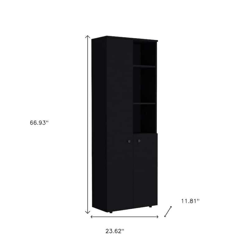 HomeRoots 67" Black Wood Two Door Pantry Or Storage Closet - 23.62 in. x 66.93 in. x 11.81 in.