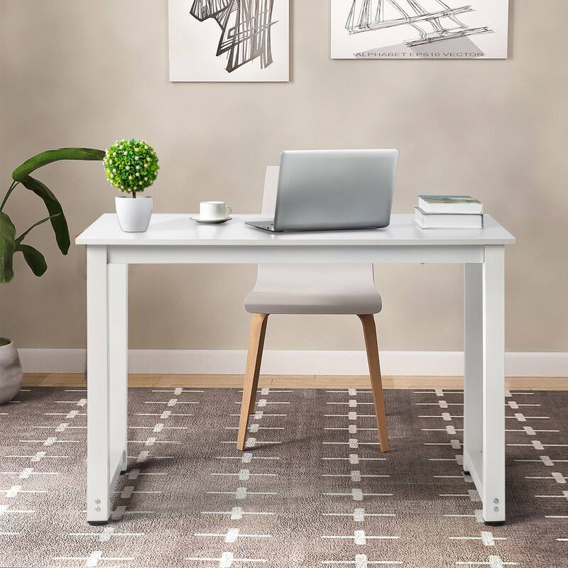 Modern White Particleboard Computer Desk with Steel Frame Workstation for Home Office or Study Use