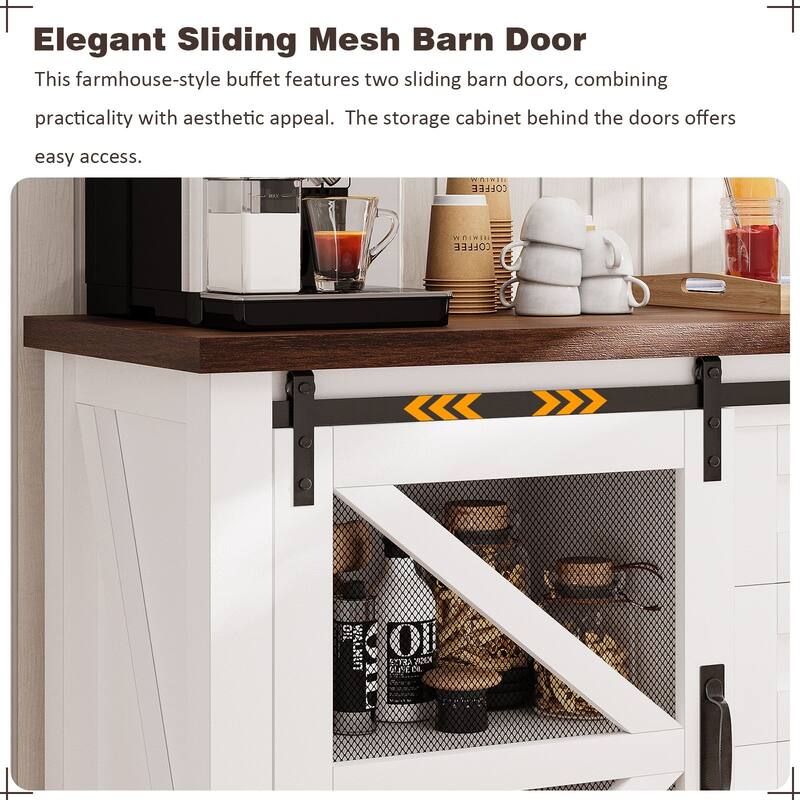 Meyreso Farmhouse Sideboard Buffet Cabinet Wood Coffee Bar Table with Storage for Kitchen