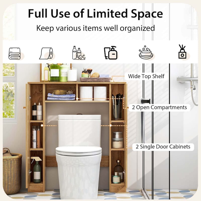 Costway Over The Toilet Storage Cabinet Double Door Bathroom Toilet - See Details