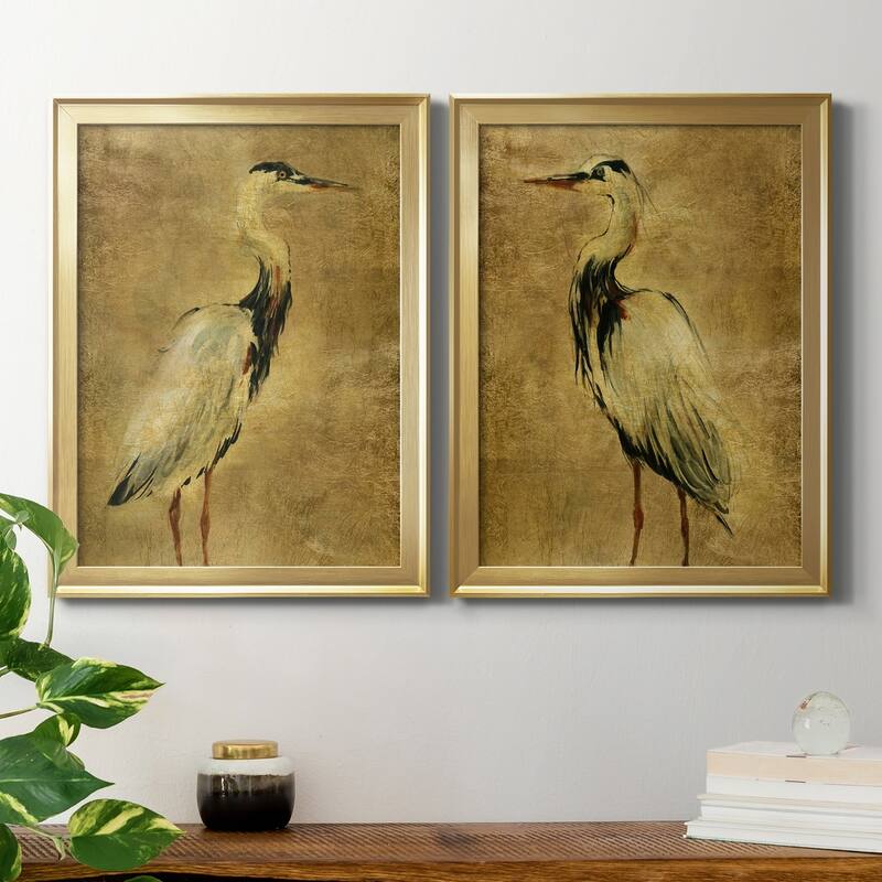 Gold Crane at Dusk I Premium Framed Print - Ready to Hang - Multi-Color