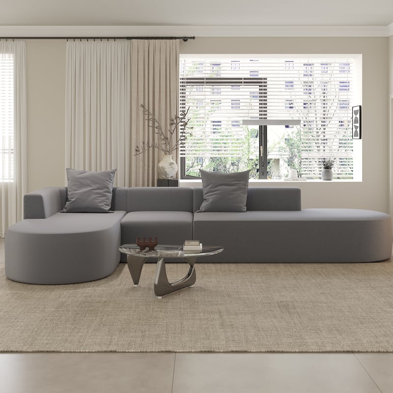 L Shaped Modular Sectional Sofa with Movable Ottoman, Corduroy Boneless Cloud Couch, Full-Compressed Deep Seat Sofa