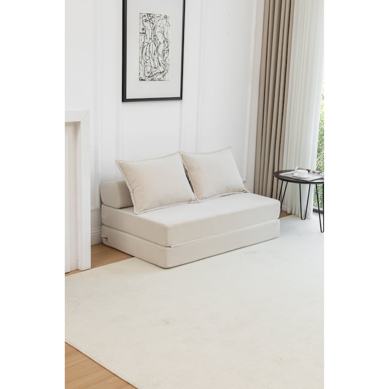 47.63" Corduroy 2-Seater Sleeper Sofa, Floor Mattress and Backrest