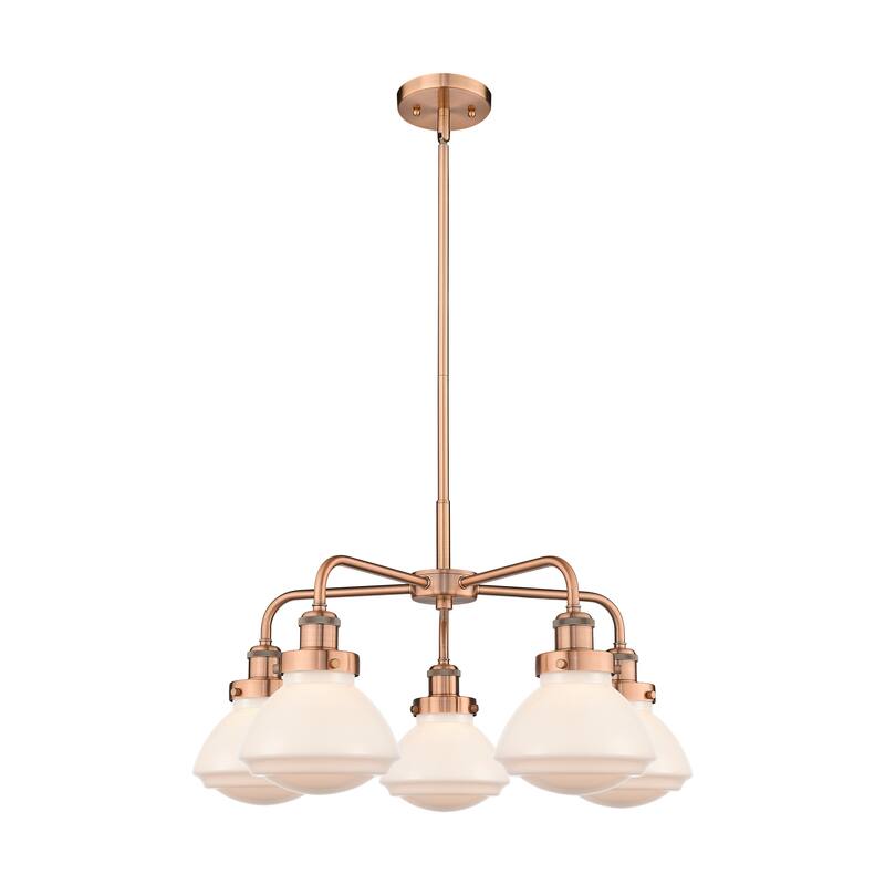 Innovations Lighting Olean - 5 Light 25" Stem Hung Chandelier - Antique Copper/Matte White