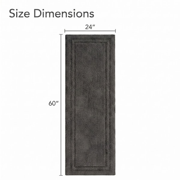 dimension image slide 12 of 13, Superior Solid Bordered Cotton Washable Non-Slip Bath Rug Runner or Rug Set