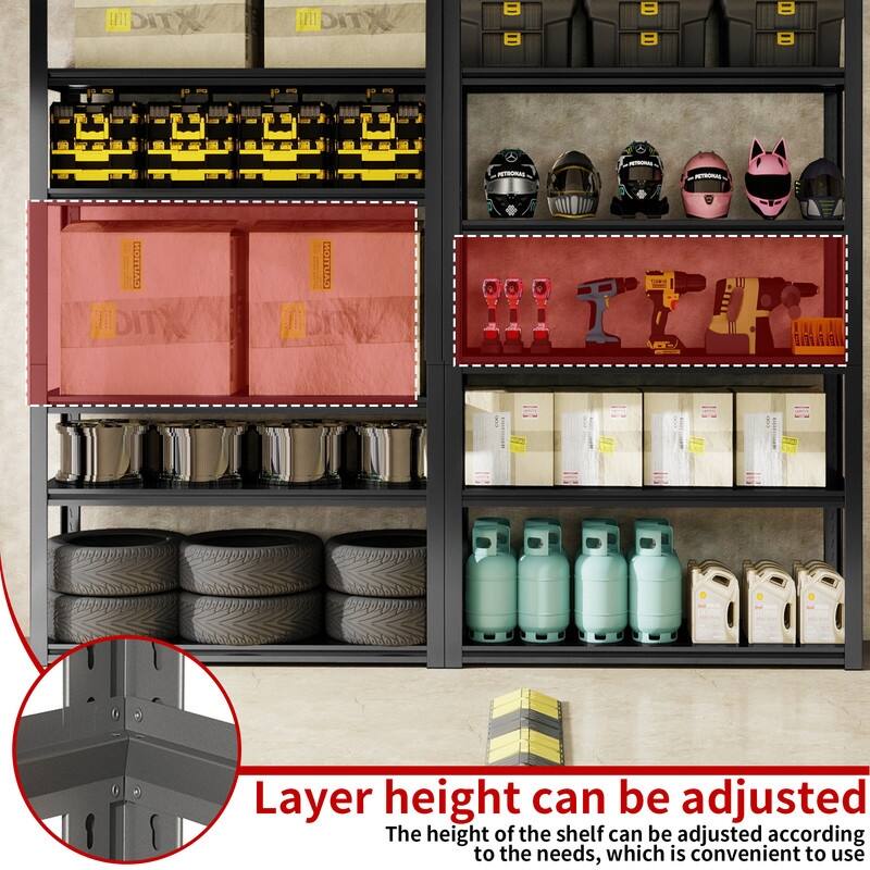 5/6-Tier Adjustable Heavy Duty Metal Storage Shelves, Black, 72/82"H