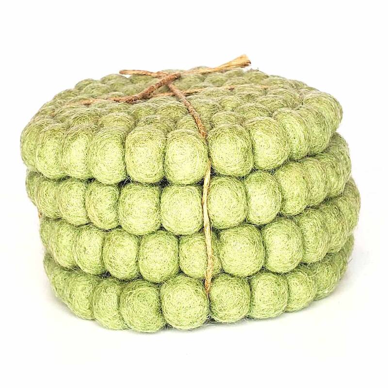 Rose Quartz Tonal Felt Ball Coasters, Set of 4 - Sage