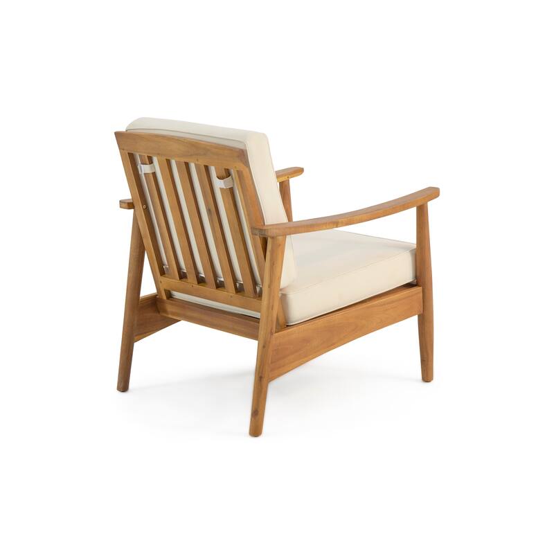 Acacia Wood Outdoor Club Chair w/Thick Cushion, Teak Finish Patio Seat