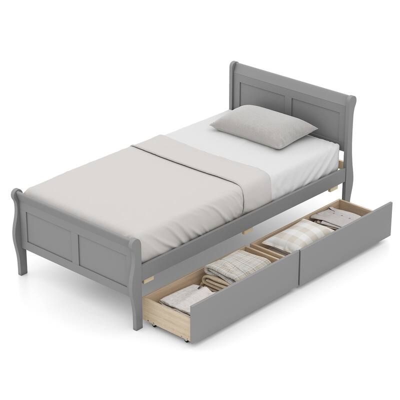 Costway Twin Size Bed Frame with 2 Storage Drawers Wood Platform Bed