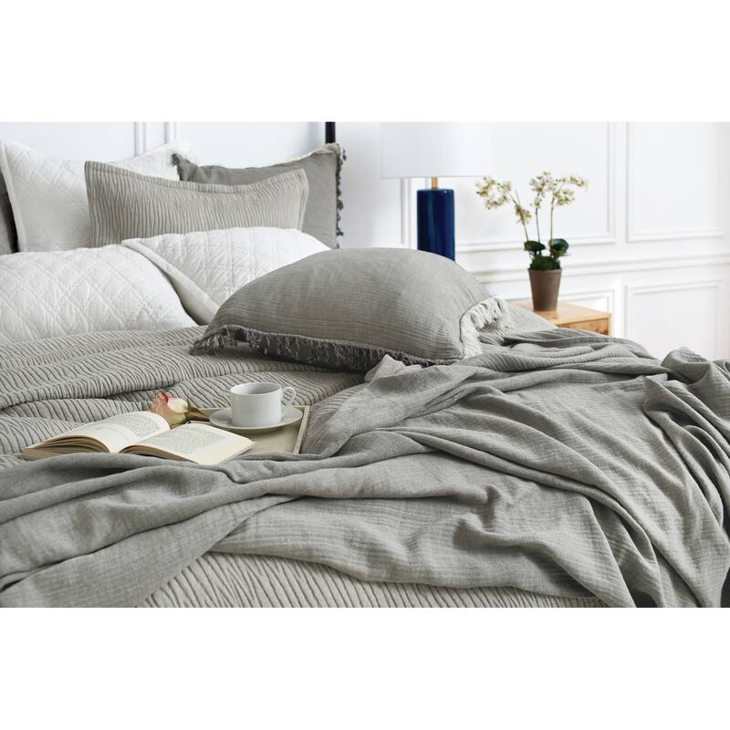 50" x 70" Declan Ash Large Premium Luxury Woven 100% Cotton Throw Blanket