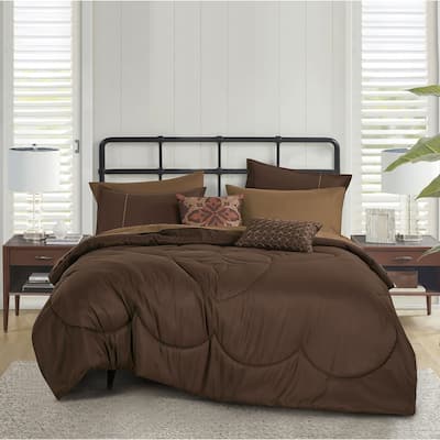 9 Piece Bed-in-a-Bag Brown Floral Solid Soft Bedding Comforter Set
